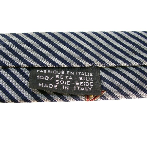 CHANEL Diagonal Stripe Silk Silver Navy Necktie w Triangles, Paisleys 55" - Picture 5 of 6